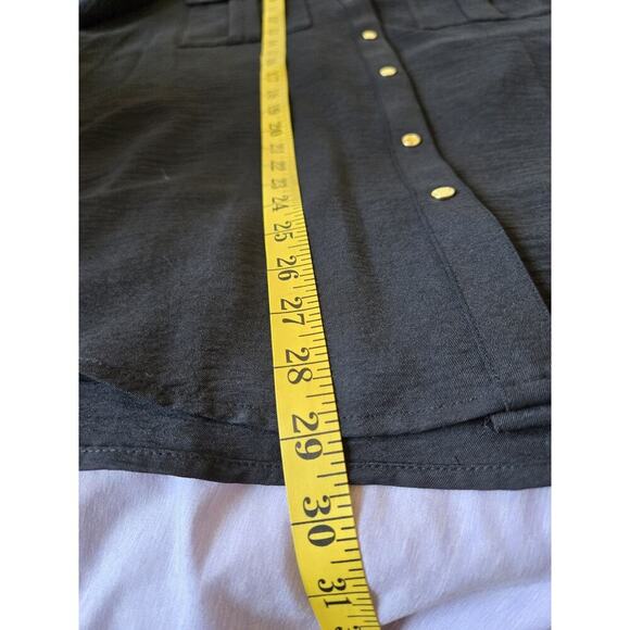 Calvin Klein Womens Large Black Button Down Chiffon Work Career Top Gold Buttons - Picture 6 of 7